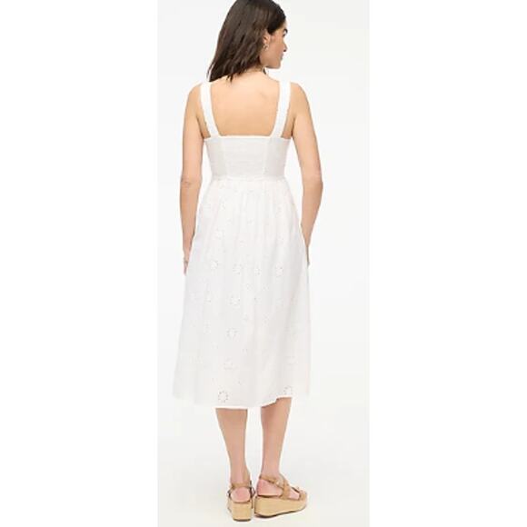 J.Crew Preppy Eyelet Midi Dress in‎ Bright White Pockets Size 00 - Picture 3 of 12